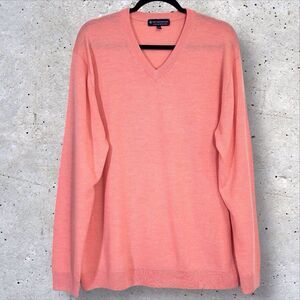 Hart Schaffner Marx Extra Fine Merino Wool Sweater Mens XL Coral Pink V Neck